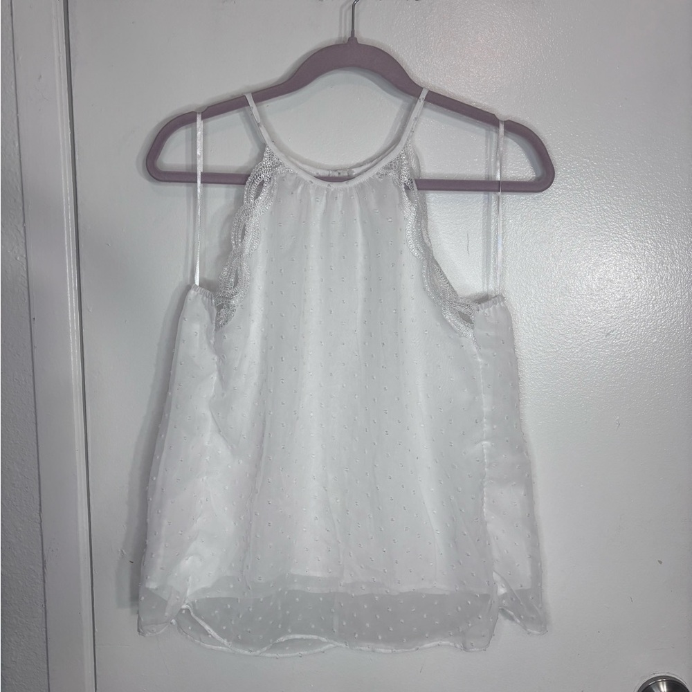 Miami White Textured Chiffon Tank Top | Size Small